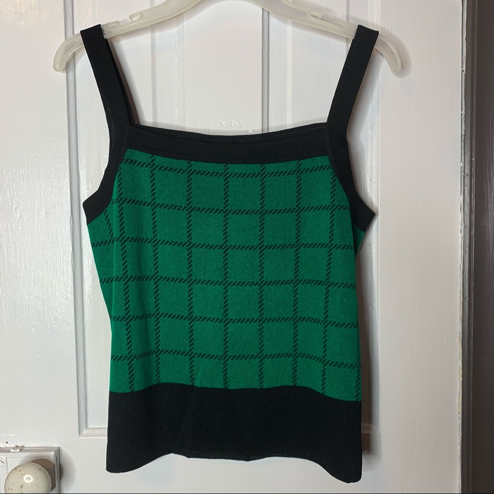 Ming Wang Acrylic Retro Style Windowpane Print Knit Tank Top Blouse